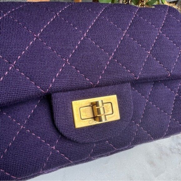 Chanel Reissue 2.55 Flap Bag Quilted Jersey 224 Double Flap Crossbody - Picture 4 of 14